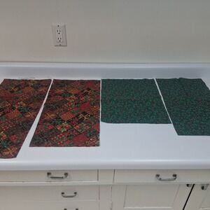 Joan Messmore Vintage Christmas Fabric Lot Of 4 Holly Bows Plaid Quilting Sewing